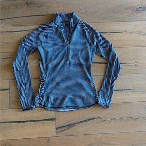 Athleta Blue Striped Pullover With Side Pocket